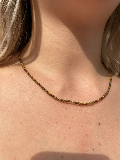Natural Tiger's Eye 2mm Beaded Choker Healing Confidence Women Necklace Gift