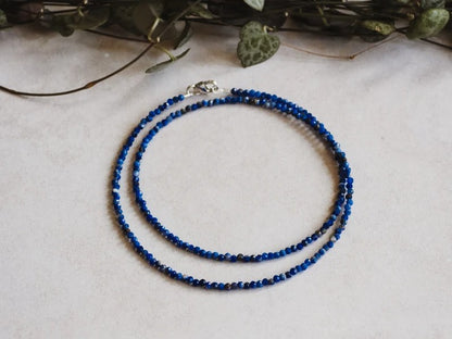 Blue Sodalite 2mm Beaded Choker Healing Anxiety Relief Calm Women Necklace Gift