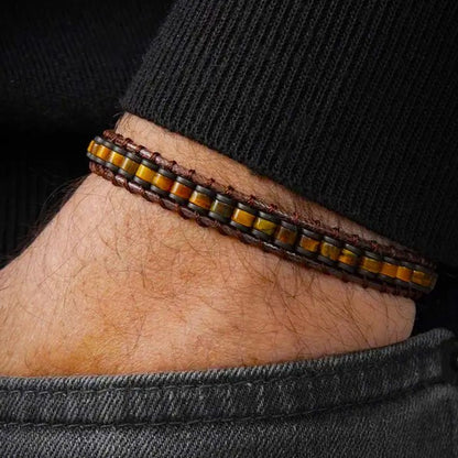 Tiger Eye Leather Crystal Healing Women Men Protection Vintage Bracelet Gifts