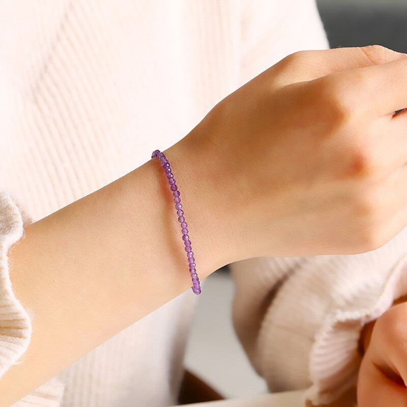 Amethyst 3mm Faceted Beaded Healing Protection Dainty Minimalist Women Bracelet