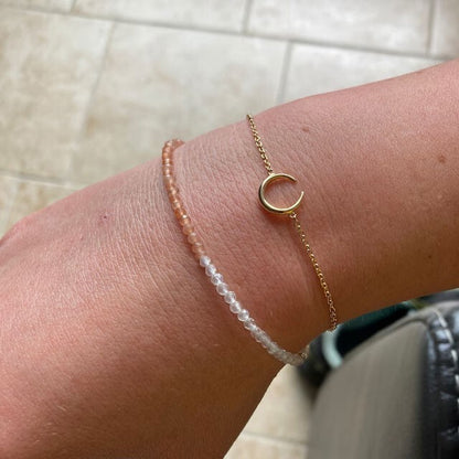 Sunstone & White Moonstone 3mm Beads Healing Reiki Dainty Women Crystal Bracelet