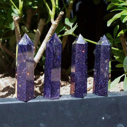 Blue Goldstone Healing Crystal Wand Tower Point Home Office Decor Ornament Gifts