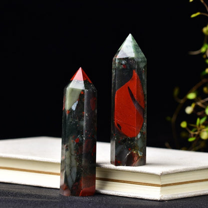 African Bloodstone Healing Crystal Tower Point Wands Reiki Obelisk Mineral Rocks