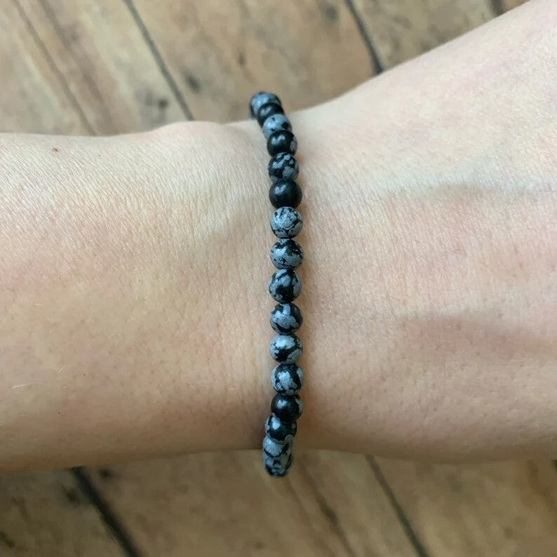 Natural Snowflake Obsidian 4mm Beads Healing Gemstone Women Men Bracelet Gift