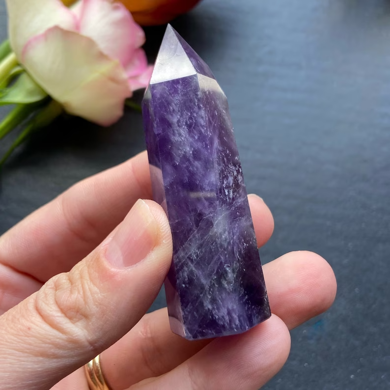 Natural Chevron Amethyst Healing Crystal Wands Obelisk Tower Point Home Decor