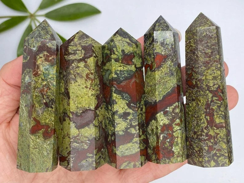 Natural Dragon Bloodstone Jasper Healing Crystal Tower Generator Obelisk Gifts