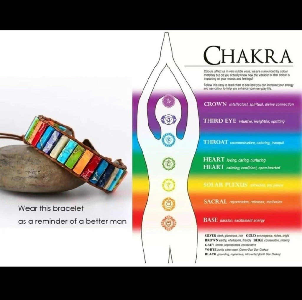Imperial Jasper 7 Chakra Gemstone Boho Leather Handmade Healing Women Bracelet
