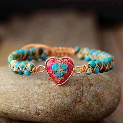 Handmade Heart Natural Gemstone Sea Sediment Healing Chakra Women Bracelet Gifts
