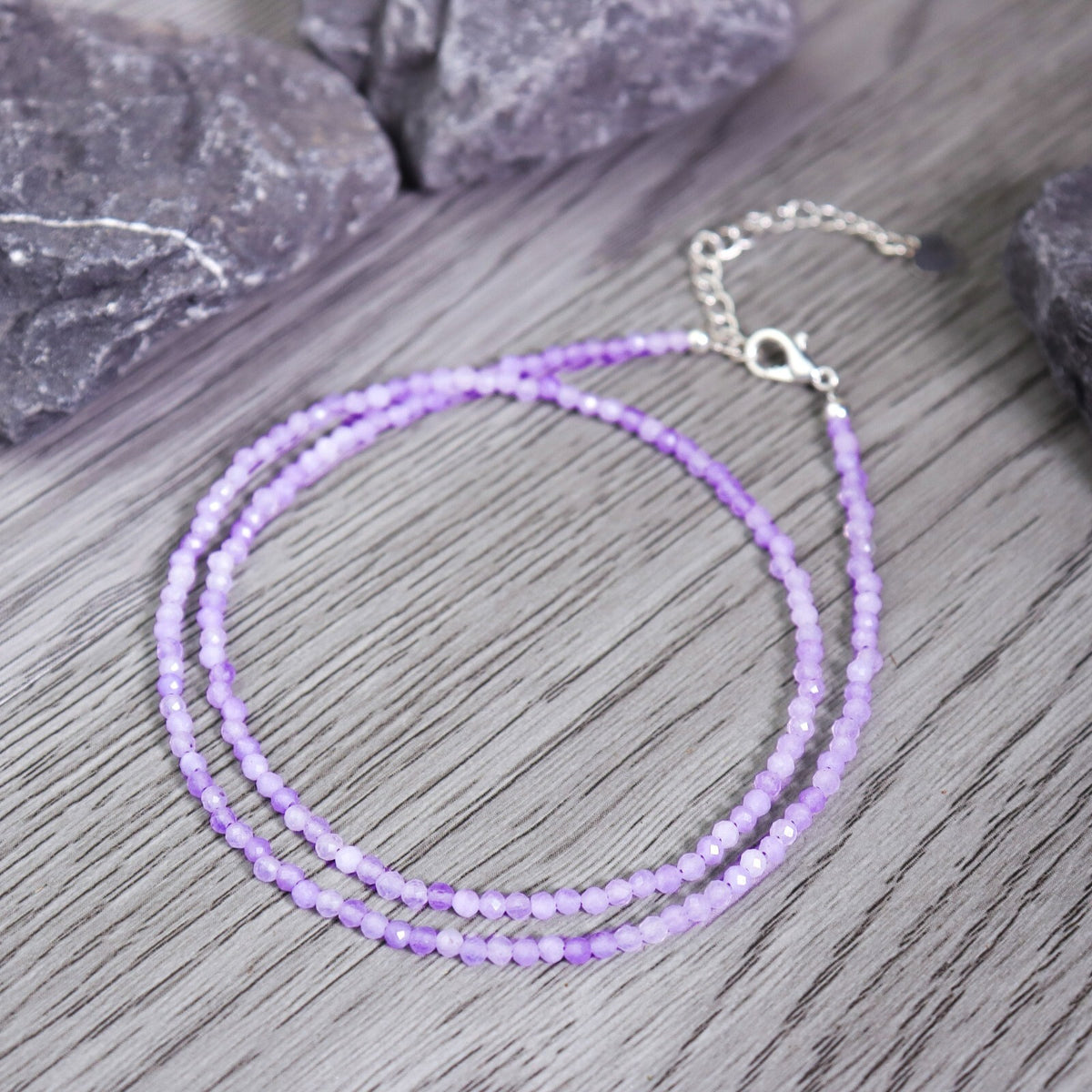 Kunzite Stone Beaded Choker Healing Women Purple Dainty Necklace for Divine Love