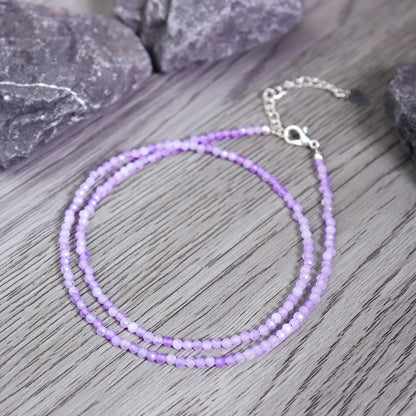 Kunzite Stone Beaded Choker Healing Women Purple Dainty Necklace for Divine Love