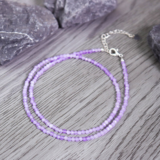 Kunzite Stone Beaded Choker Healing Women Purple Dainty Necklace for Divine Love