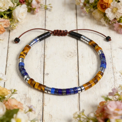 Lapis Lazuli  Tiger Eye Healing Strength Crystal Adjustable Women Men Bracelet
