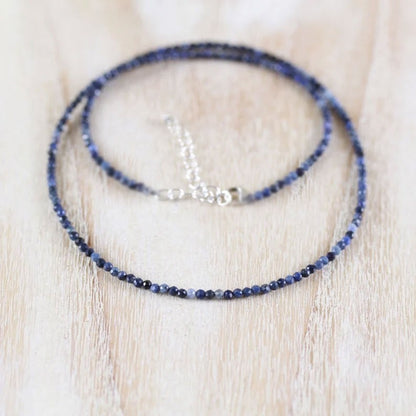Blue Sodalite 2mm Beaded Choker Healing Anxiety Relief Calm Women Necklace Gift