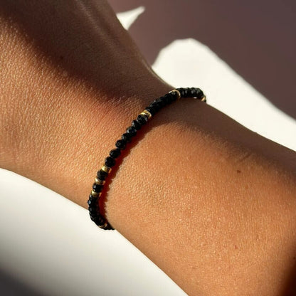 Handmade 4mm black spinel Bead Healing Reiki Amulet Dainty Women Bracelet Gift