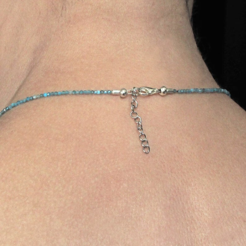 Tiny Gemstone Beaded Choker Apatite Beads Healing Reiki Women Crystal Necklace