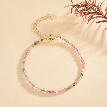 Watermelon Tourmaline 2mm Faceted Bead Healing Dainty Minimalist Bracelet Gifts