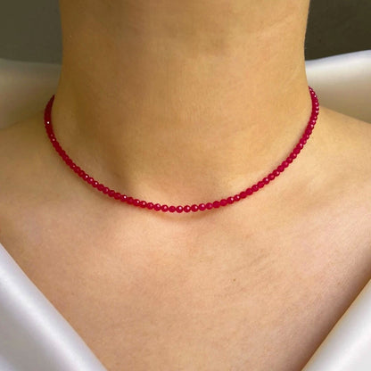Red Spinel Beaded Choker 2mm Beads Crystal Dainty Healing Women Boho Necklace