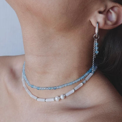 Blue Topaz Tiny 2mm Beaded Choker Healing Delicate Boho Women Crystal Necklace