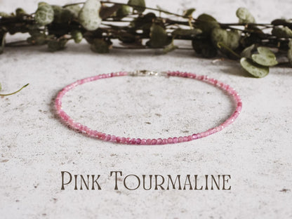 High Quality Pink Tourmaline Beaded Healing Water Resistant Crystal Anklet Women
