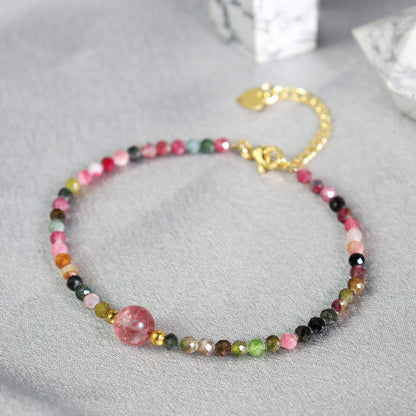 Handmade Tourmaline Faceted Beads Healing Protection Women Minimalist Bracelet