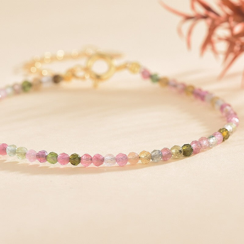 Watermelon Tourmaline 2mm Faceted Bead Healing Dainty Minimalist Bracelet Gifts