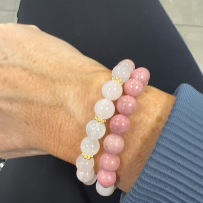 Rose Quartz & Rhodonite Crystal Beads Healing Bracelet for unconditional love
