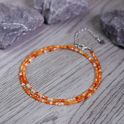 Natural Carnelian Red Agate 2mm Beaded Healing Women Crystal Crystal Necklace