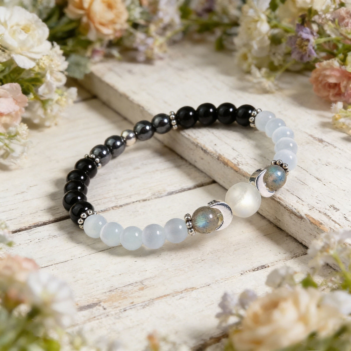 Moon Phase Moonstone Lunar Energy Protection Healing Crystal Women Bracelet Gift