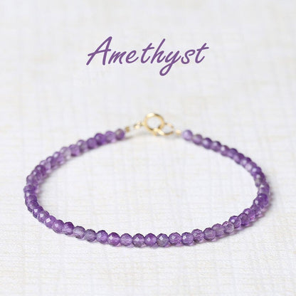 Amethyst 3mm Faceted Beaded Healing Protection Dainty Minimalist Women Bracelet