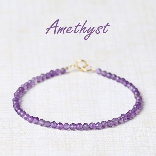 Amethyst 3mm Faceted Beaded Healing Protection Dainty Minimalist Women Bracelet