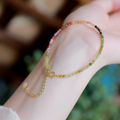 Minimalist Tourmaline 2mm Bead Healing Empath Protection Chakra Dainty Bracelet