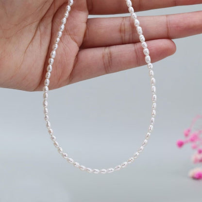 Natural Mother of Pearl 2-3mm Rice Beads Healing Elegant Dainty Choker Necklace