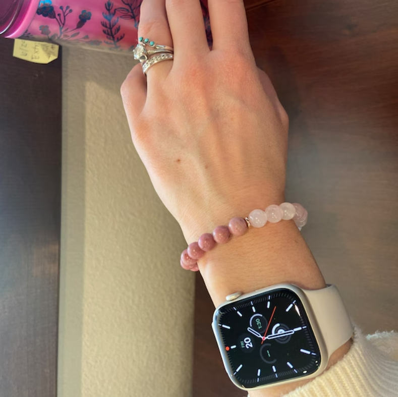 Rose Quartz & Rhodonite Crystal Beads Healing Bracelet for unconditional love