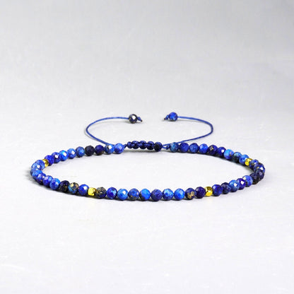 Real Lapis Lazuli Bracelet 3mm Faceted Beads Adjustable Healing Crystal Bracelet