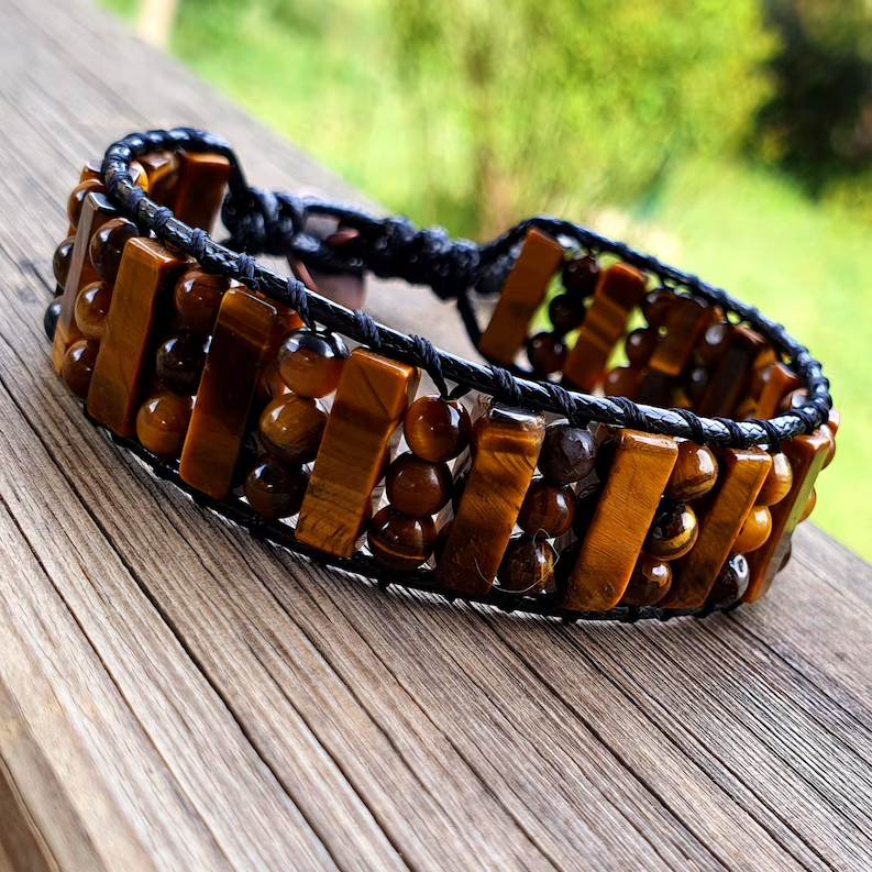 Tiger's Eye Leather Braided Natural Stone Healing Powerful Women Men's Bracelet