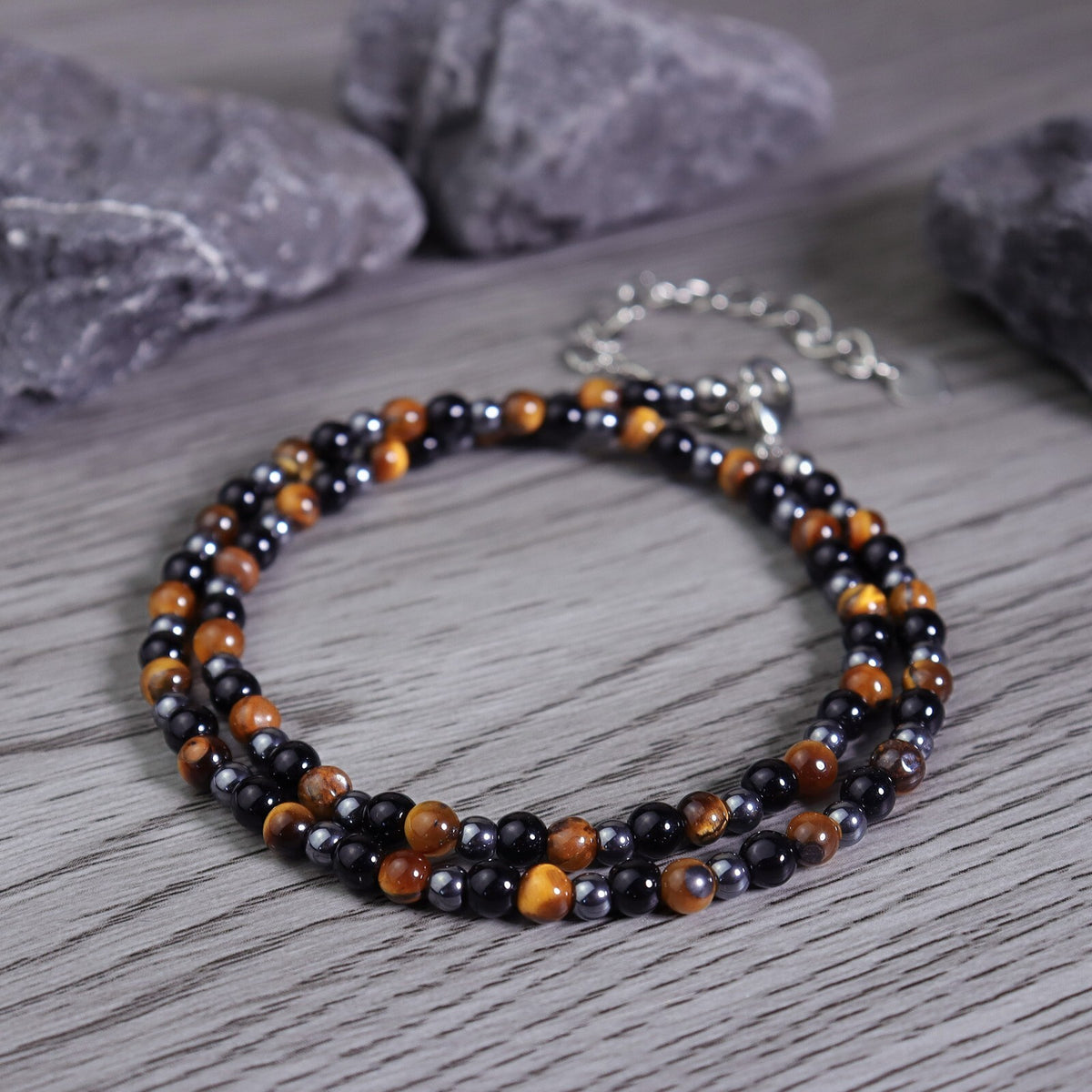 Triple Protection Tiger Eye Obsidian Hematite Beaded Women Men's Choker Necklace
