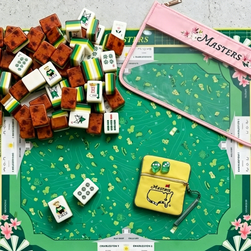 Engraved American Mahjong Tiles 160 wood grain Masters Golf tiles, Mat, Dice Bag