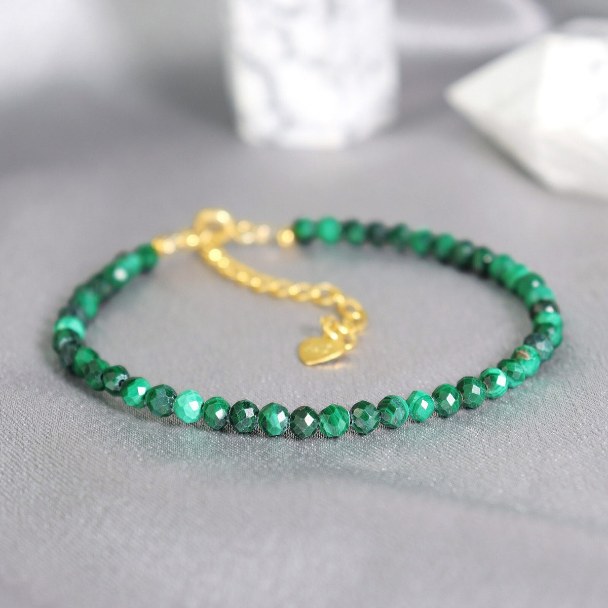 3mm Faceted Malachite Beads Minimalist Dainty Healing Chakra Protection Bracelet