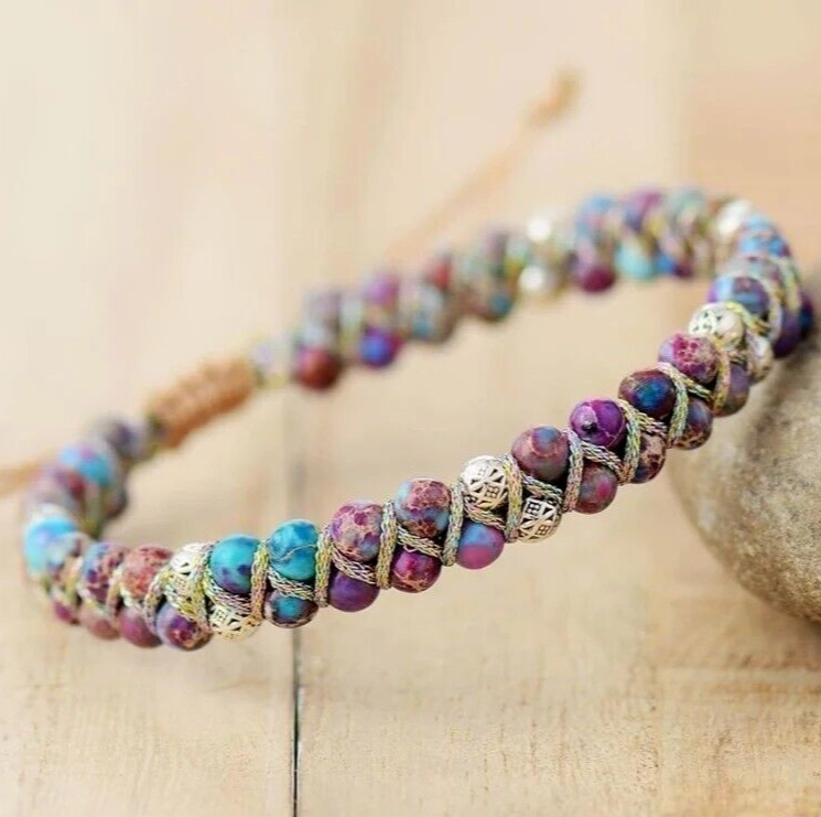 Natural Sea Sediment Beads Handmade Braided Healing Reiki Chakra Women Bracelet