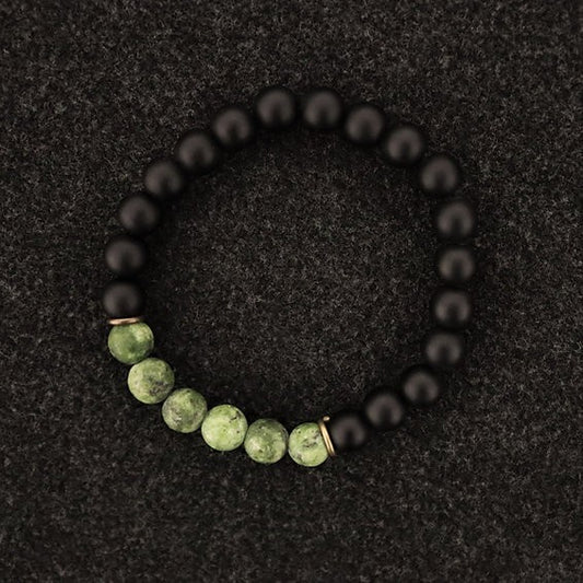 Green Jade & Black Onyx 8mm Beaded Natural Stone Healing Lucky Women Bracelet