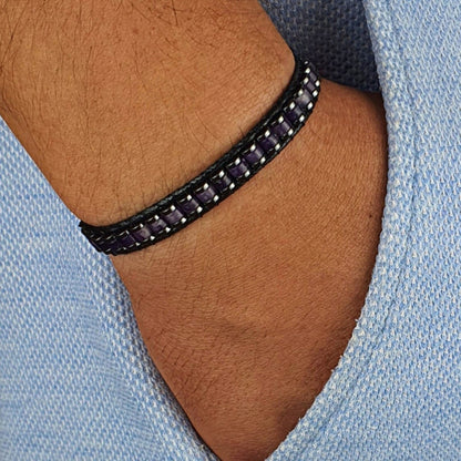 Real Amethyst Leather Crystal Healing Women Men Protection Retro Bracelet Gifts