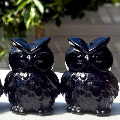 2" Obsidian Mini Owl Pocket Figurine Crystal Carving Healing Home Garden Decor