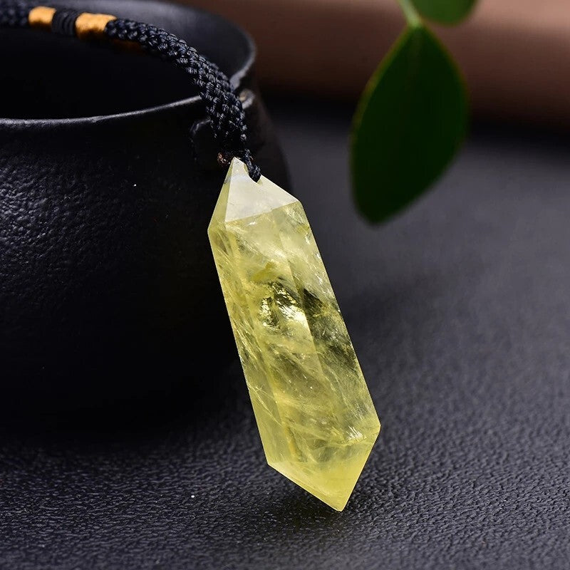 Natural Citrine Crystal Hexagonal Point Pendant Healing Relief Reiki Necklace