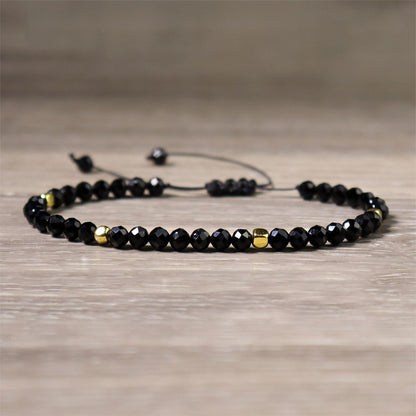 Handmade 4mm black spinel Bead Healing Reiki Amulet Dainty Women Bracelet Gift
