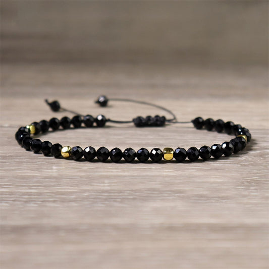 Handmade 4mm black spinel Bead Healing Reiki Amulet Dainty Women Bracelet Gift