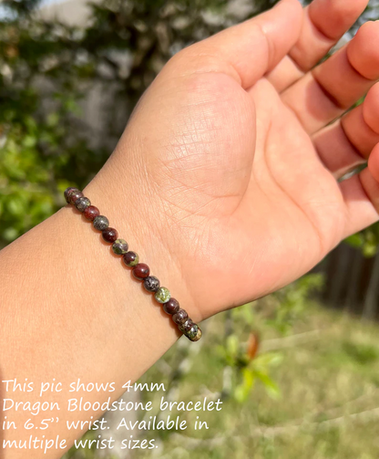 Dragon Bloodstone 4mm Beaded Healing Protection Stretch Women Dainty Bracelet
