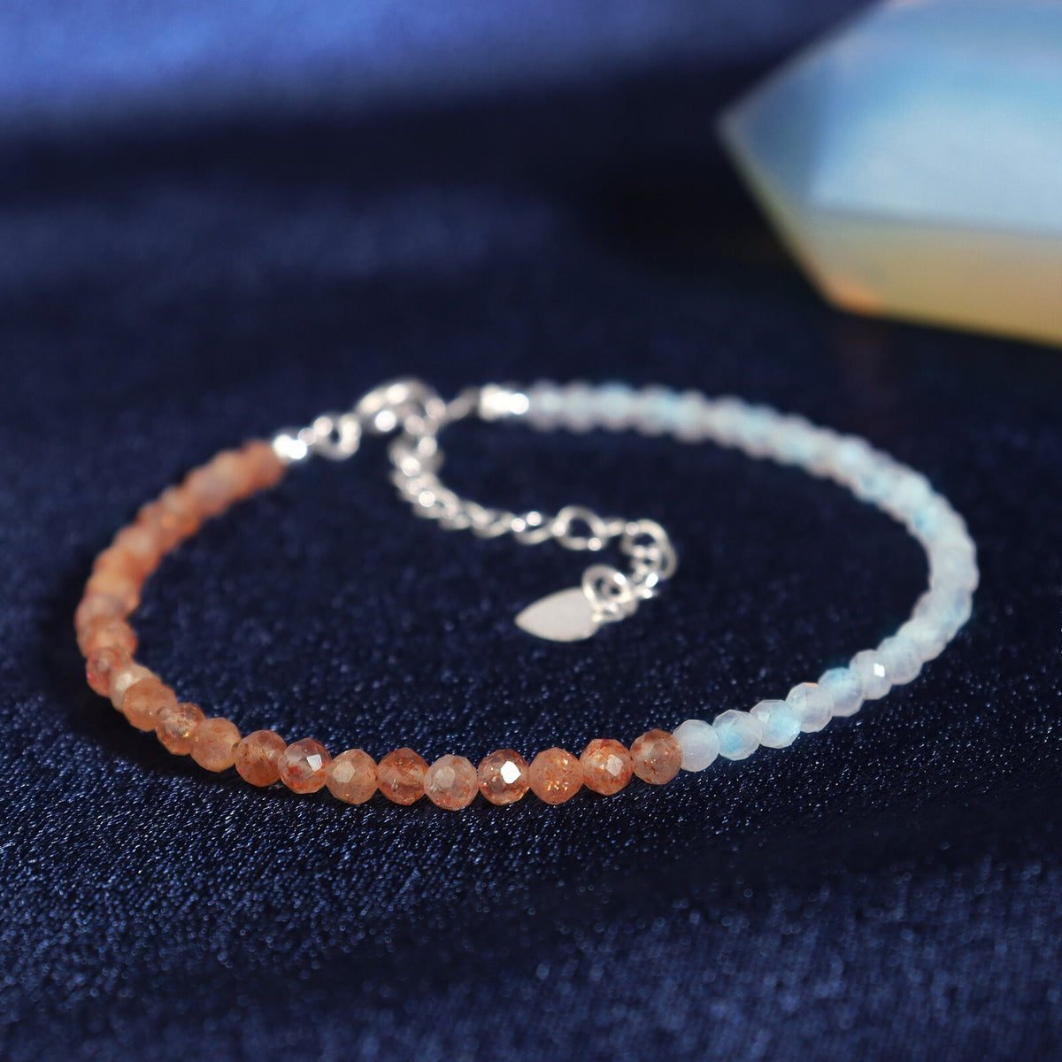 Sunstone & White Moonstone 3mm Beads Healing Reiki Dainty Women Crystal Bracelet