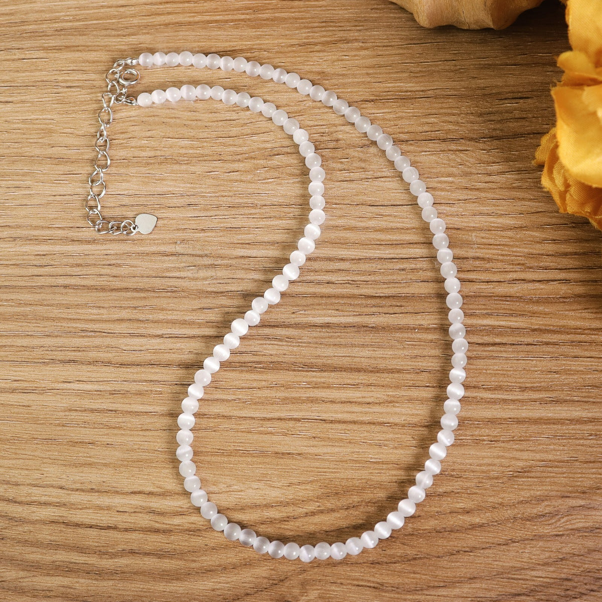 4mm Selenite Beaded Choker Healing Grounding Dainty Women Necklace Gift for her