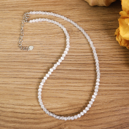 4mm Selenite Beaded Choker Healing Grounding Dainty Women Necklace Gift for her