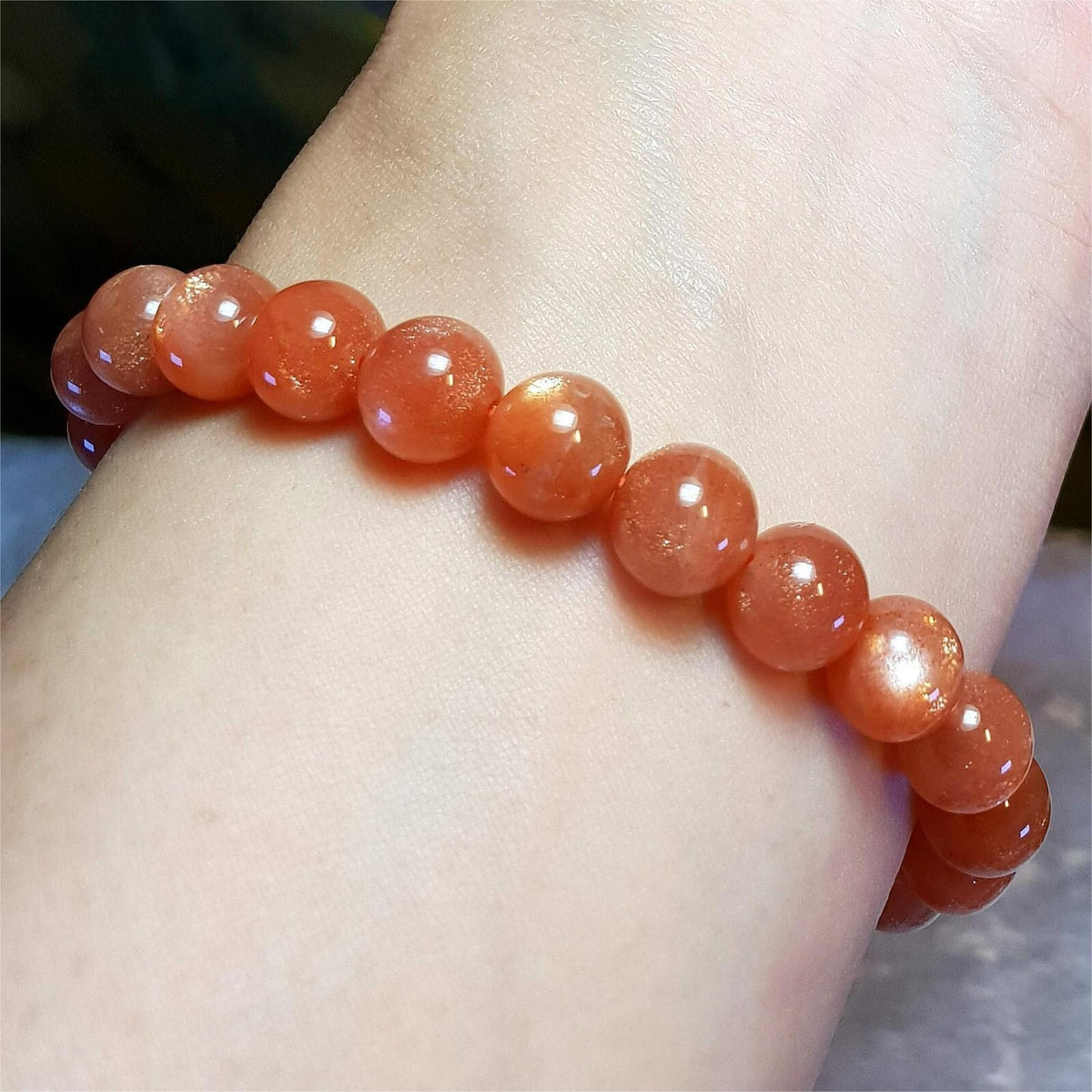 Orange Moonstone Natural Sunstone 7mm Beads Healing Balance Reiki Women Bracelet
